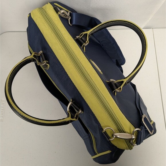 Baggallini Soho-Style Duffel Weekender Tote Bag Navy Blue Green Trim - Picture 8 of 13